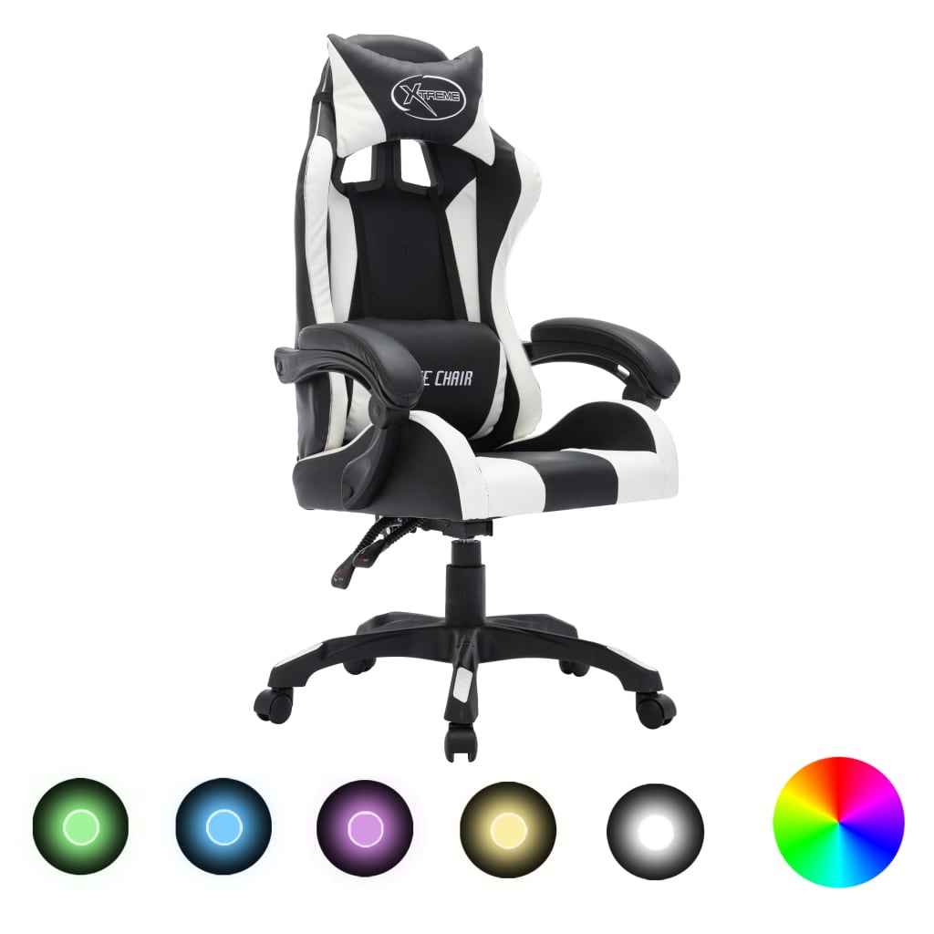 vidaXL Cadeira estilo corrida c/ luzes LED RGB couro artif. azul/preto